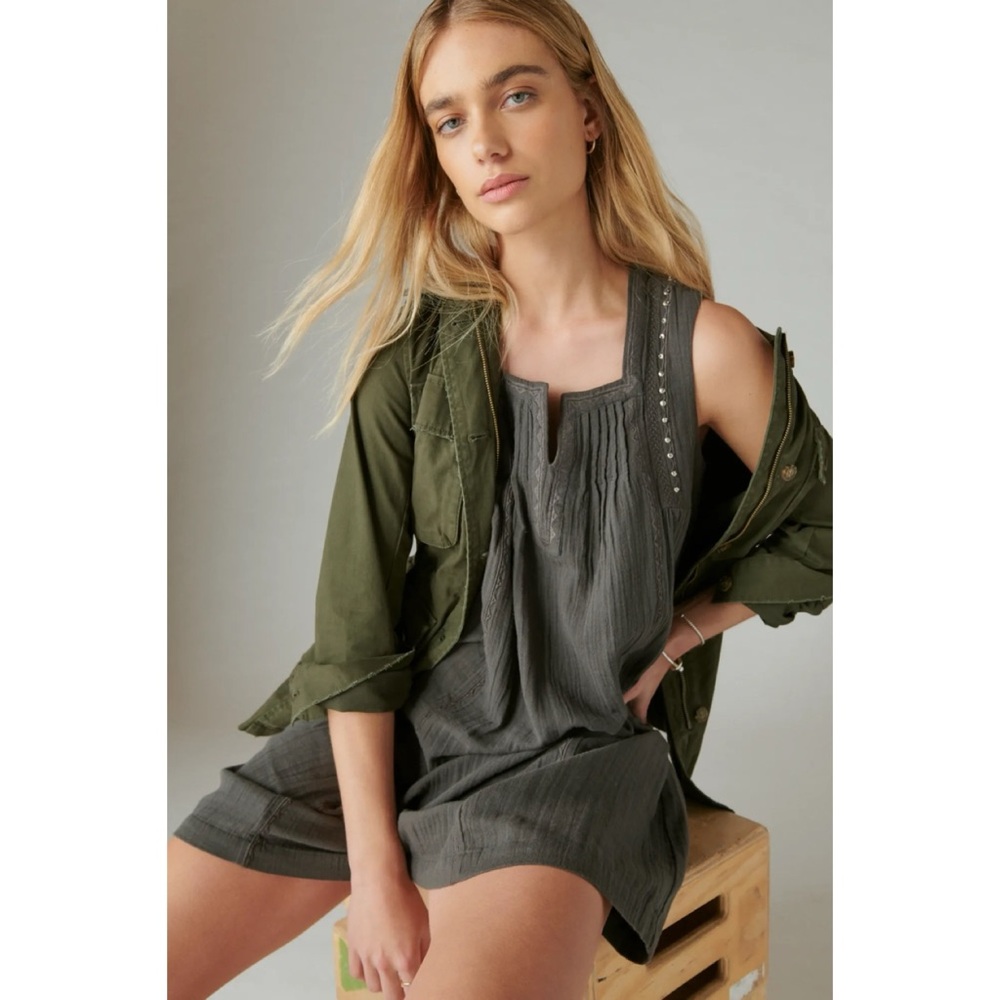 Lucky Brand Embellished Pintuck Shift Dress
